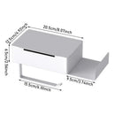 Suporte de parede para papel higiênico Angel & Home com gaveta, ideal para banheiro, em acabamento moderno e funcional.