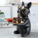 Escultura Decorativa de Cachorro Bulldog com Bandeja e Óculos