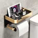 Suporte de papel higiênico preto com dourado, suporte multifuncional para banheiro com prateleira para telefone e toalhas, marca Angel & Home