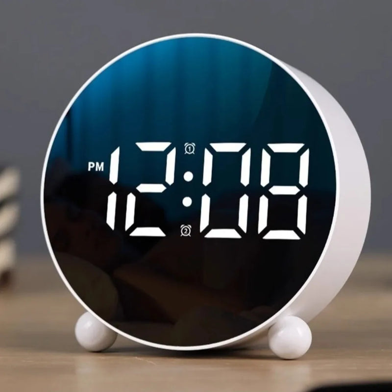 Relógio Digital de Mesa Despertador LED Redondo