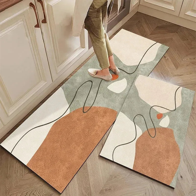 Kit 2 Tapete para Cozinha Antiderrapante Absorvente - Verde Terracota