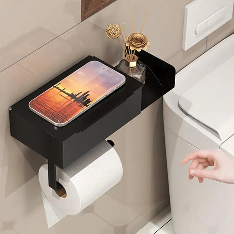Suporte de papel higiênico de parede Angel & Home com gaveta para banheiro, em acabamento moderno e funcional.
