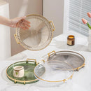 Bandeja decorativa redonda de acrílico espelhado para servir, marca Angel & Home, com acabamento brilhante e elegante.