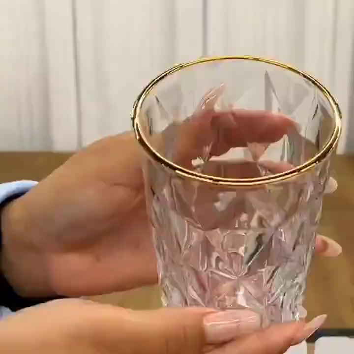 Jogo De 6 Copos Altos Borda Dourada 340ml Diamond Class Home