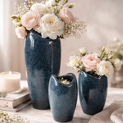 Trio de Vasos Decorativos em Cerâmica Premium | Vasos Modernos para Sala, Varanda e Decoração