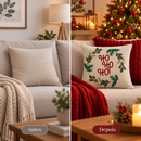 capa de almofada Natal ho ho ho em linho 43x43 moderna decorativa sala e quarto