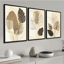 Kit 3 Quadros Decorativos 60x40 Folhagem Dourada | Mosaico Abstrato Moderno em MDF