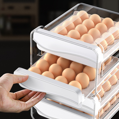 Gaveteiro Porta Ovos Empilhável Duplo 32 ou 40 Ovos – Organizador de Geladeira Moderno