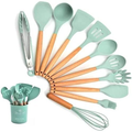 Kit de 12 utensílios de cozinha de silicone antiaderente Angel & Home, incluindo espátulas, colheres e pinças coloridas.