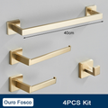 Kit Acessórios para Banheiro 4 Peças em Aço Inox 304: Toalheiro 40 ou 60 cm, Porta-Papel e Gancho
