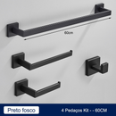 Kit Acessórios para Banheiro 4 Peças em Aço Inox 304: Toalheiro 40 ou 60 cm, Porta-Papel e Gancho