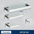 Kit Acessórios para Banheiro 4 Peças em Aço Inox 304: Toalheiro 40 ou 60 cm, Porta-Papel e Gancho