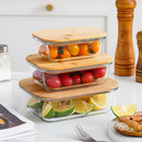 Kit 3 Potes de Vidro Com Tampa de Bambu Organizador de Geladeira Marmita Forno Microondas e Freezer- envio rápido
