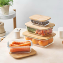 Kit 3 Potes de Vidro Com Tampa de Bambu Organizador de Geladeira Marmita Forno Microondas e Freezer- envio rápido