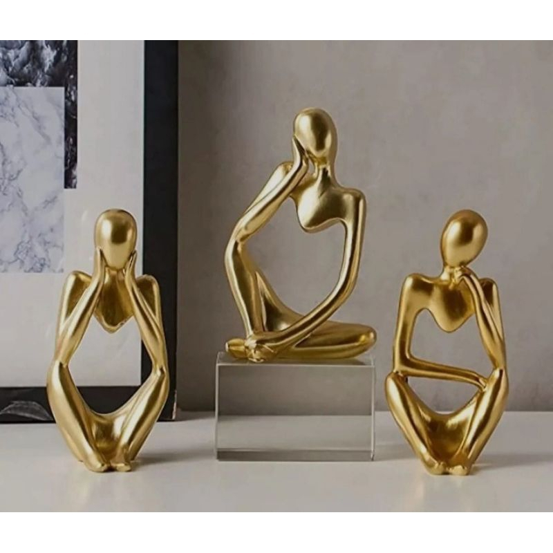 Kit com 3 estatuas pensador, decoração sala luxo