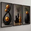 Quadro Decorativo 3 Peças Abstrato Geométrico Moderno Estilo Zen Decoração Sala Quarto Escritório