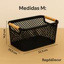 Cesto Organizador de Plástico com Alça de Bambu Cozinha e Banheiro– Elegância e Sofisticação - Angel & Home