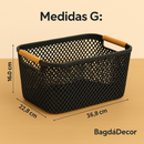 Cesto Organizador de Plástico com Alça de Bambu Cozinha e Banheiro– Elegância e Sofisticação - Angel & Home