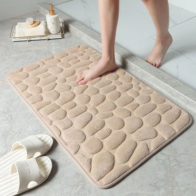 Tapete De Banheiro Soft Macio Secagem rápida - Bege e Branco