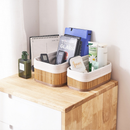 Kit 3 Cestos Organizador De Bambu Multiuso Com Forro De Cozinha Banheiro Quarto Maquiagem