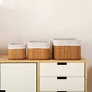 Kit 3 Cestos Organizador De Bambu Multiuso Com Forro De Cozinha Banheiro Quarto Maquiagem