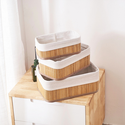 Kit 3 Cestos Organizadores de Bambu Design Premium – Multiuso para Cozinha, Banheiro e Lavanderia