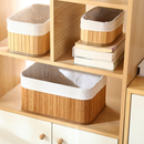 Kit 3 Cestos Organizador De Bambu Multiuso Com Forro De Cozinha Banheiro Quarto Maquiagem