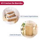 Kit 3 Cestos Organizadores de Bambu Design Premium – Multiuso para Cozinha, Banheiro e Lavanderia - Angel & Home
