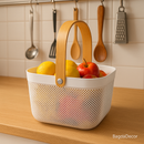 Cesto Organizador de Plástico com Alça de Bambu Cozinha e Banheiro– Elegância e Sofisticação - Angel & Home