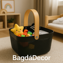 Cesto Organizador de Plástico com Alça de Bambu Cozinha e Banheiro– Elegância e Sofisticação - Angel & Home