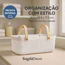 Cesto Organizador de Plástico com Alça de Bambu Cozinha e Banheiro– Elegância e Sofisticação - Angel & Home