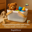 Cesto Organizador de Plástico com Alça de Bambu – Preto ou Branco, Tamanhos M e G Cozinha Banheiro