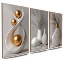 Quadros Decorativos Abstratos em 3 Peças – Harmonia e Aconchego para Sala, Quarto e Escritório - Angel & Home