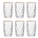 Jogo De 6 Copos Altos Borda Dourada 340ml Diamond Class Home