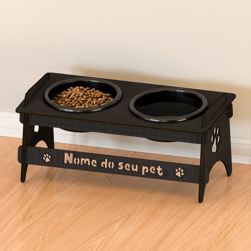 Comedouro Elevado Personalizado Gato Ou Cachorro De Madeira