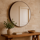 Espelho Adnet Couro Costurado + Suporte Fixação 60cm 50cm 40cm 30cm Sala Quarto Banheiro Hall