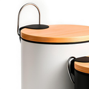 Lixeira Tampa de Bambu 9, 5, 3 Retangular Litros Inox Luxo Preta Branca Pedal Cesto Removível Banheiro C/ Alça