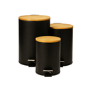 Lixeira Inox com Tampa de Bambu e Pedal – 3L, 5L ou 9L - Retangular Luxo Preta ou Branca - Angel & Home