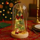 Luminária Cúpula Enfeite De Feliz Natal Led Presente 21cm Base Madeira