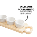 Jogo para Molhos e Tempero Ramequins Branca de Porcelana com Tabua de Madeira Lar e Decoração
