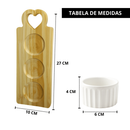 Jogo para Molhos e Tempero Ramequins Branca de Porcelana com Tabua de Madeira Lar e Decoração