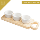 Jogo para Molhos e Tempero Ramequins Branca de Porcelana com Tabua de Madeira Lar e Decoração