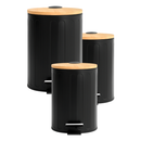 Lixeira Inox com Tampa de Bambu e Pedal – 3L, 5L ou 9L - Retangular Luxo Preta ou Branca - Angel & Home