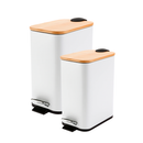 Lixeira Inox com Tampa de Bambu e Pedal – 3L, 5L ou 9L - Retangular Luxo Preta ou Branca - Angel & Home