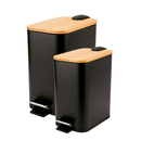 Lixeira Inox com Tampa de Bambu e Pedal – 3L, 5L ou 9L - Retangular Luxo Preta ou Branca - Angel & Home