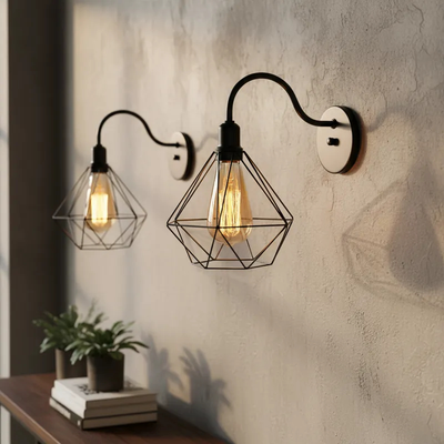 Luminária Arandela de Parede Retrô Diamante Aramado Bivolt