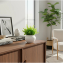 Vasinho de cerâmica com folhagem de eucalipto artificial para decoração