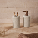 KIt Banheiro Lavabo Dispenser e Copo Porta escovas em Poliresina Texturizada Canelada Elegante Luxo