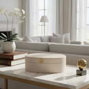 Caixa Decorativa MDF Porta Objetos Revestimento Em Tecido Retangular Oval Off White