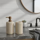 KIt Banheiro Lavabo Dispenser e Copo Porta escovas em Poliresina Texturizada Canelada Elegante Luxo